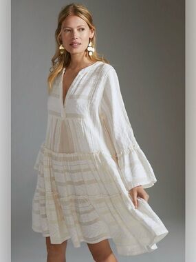 Anthropologie Devotion Twins the Ella Embroidered tunic dress NEW! In ecrue
